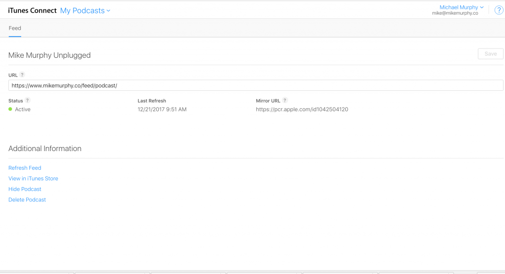 Podcasts Connect management screen