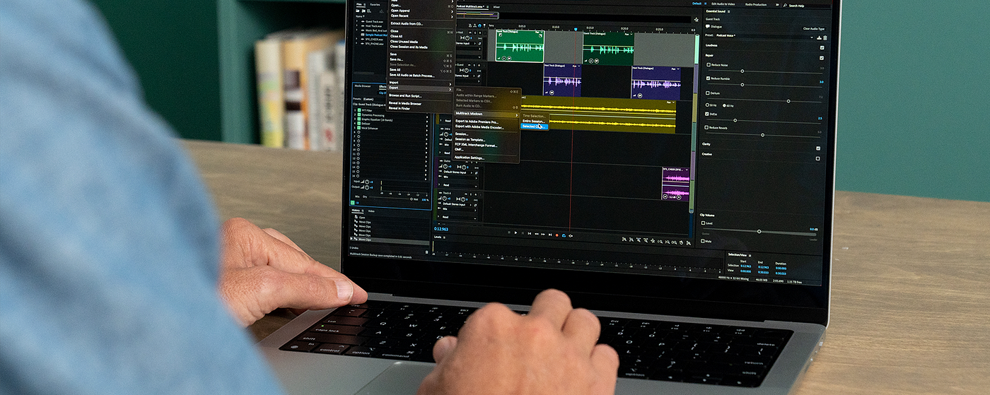 Adobe Audition course displayed on a laptop