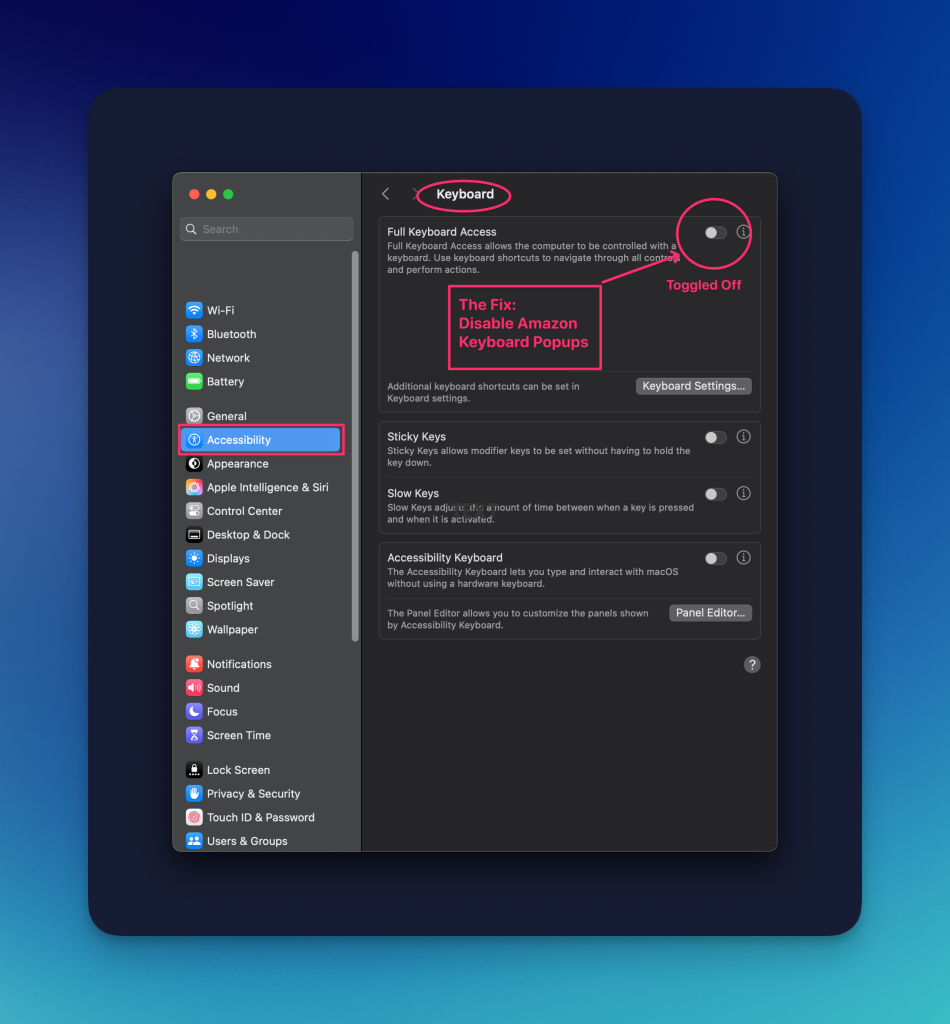 Fix: Full Keyboard Access