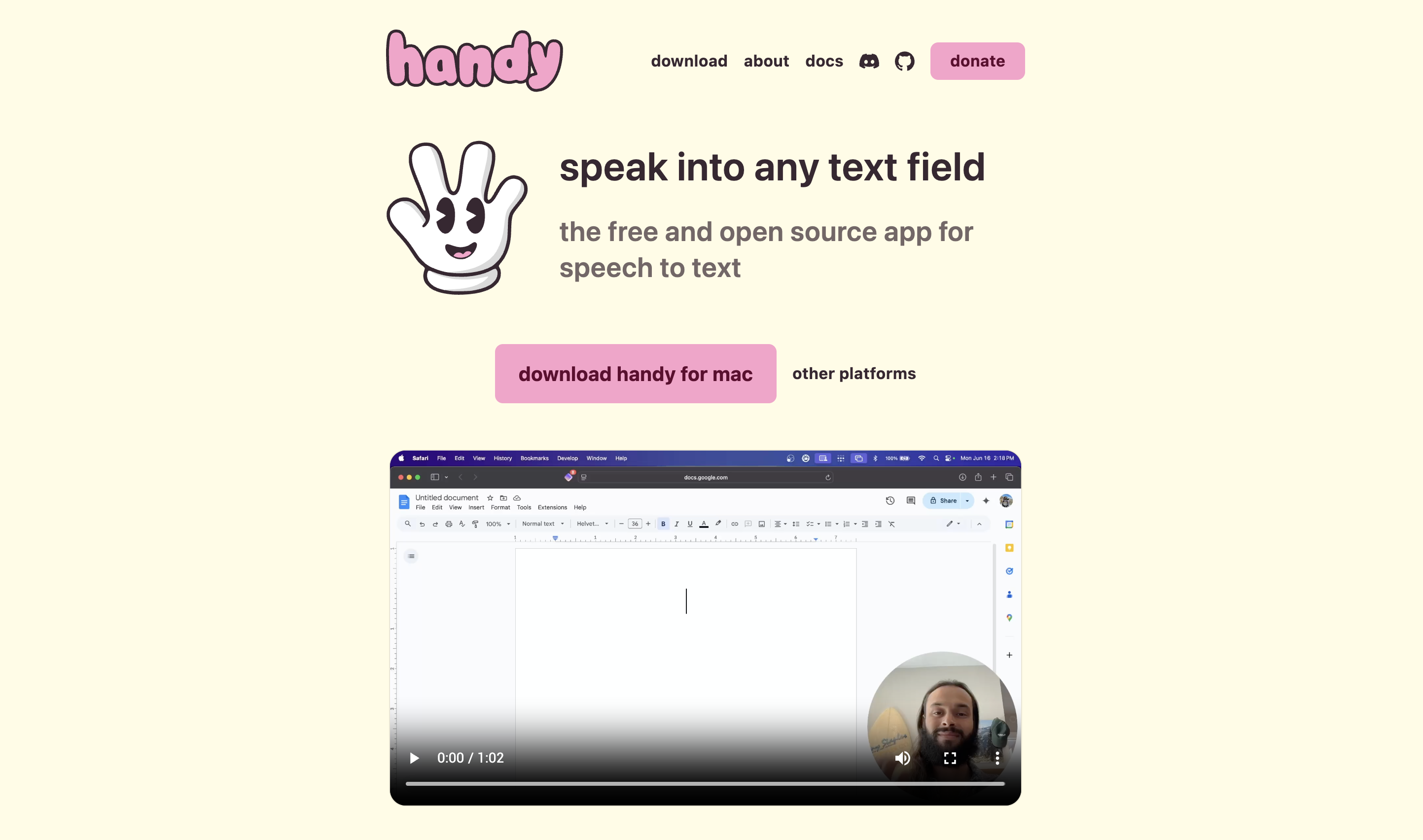 Handy speak-into-any-text-field landing page with a Google Docs voice dictation demo
